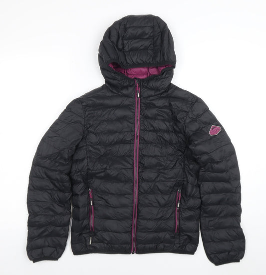 Surfanic Girls Black Hooded Puffer Jacket 14 Years Down Insulated Outerwear