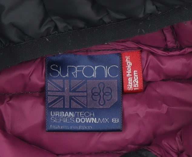 Surfanic Girls Black Hooded Puffer Jacket 14 Years Down Insulated Outerwear
