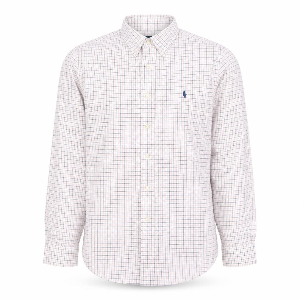 Ralph Lauren Men's White Checked Button-Down Cotton Shirt Size 16