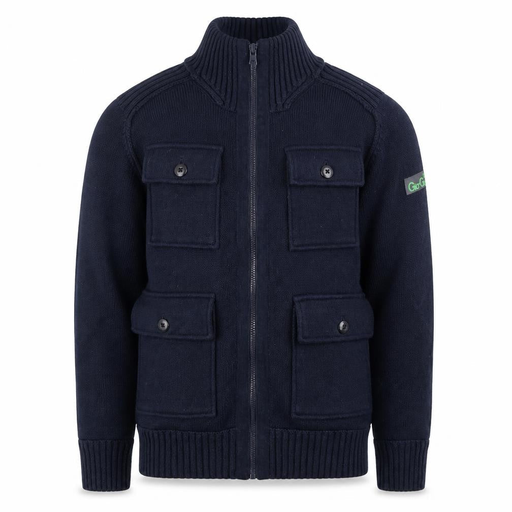 GoGoGo Men Blue Full Zip High Neck Cotton Jumper M