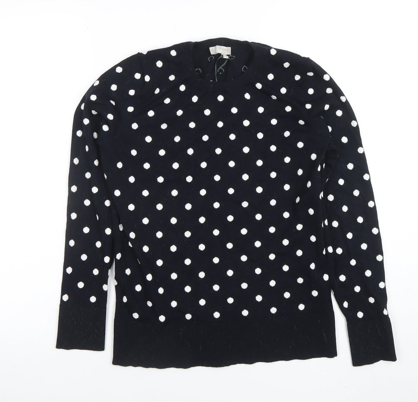 Hobbs Women’s Black Polka Dot Knit Long Sleeve Top Size S