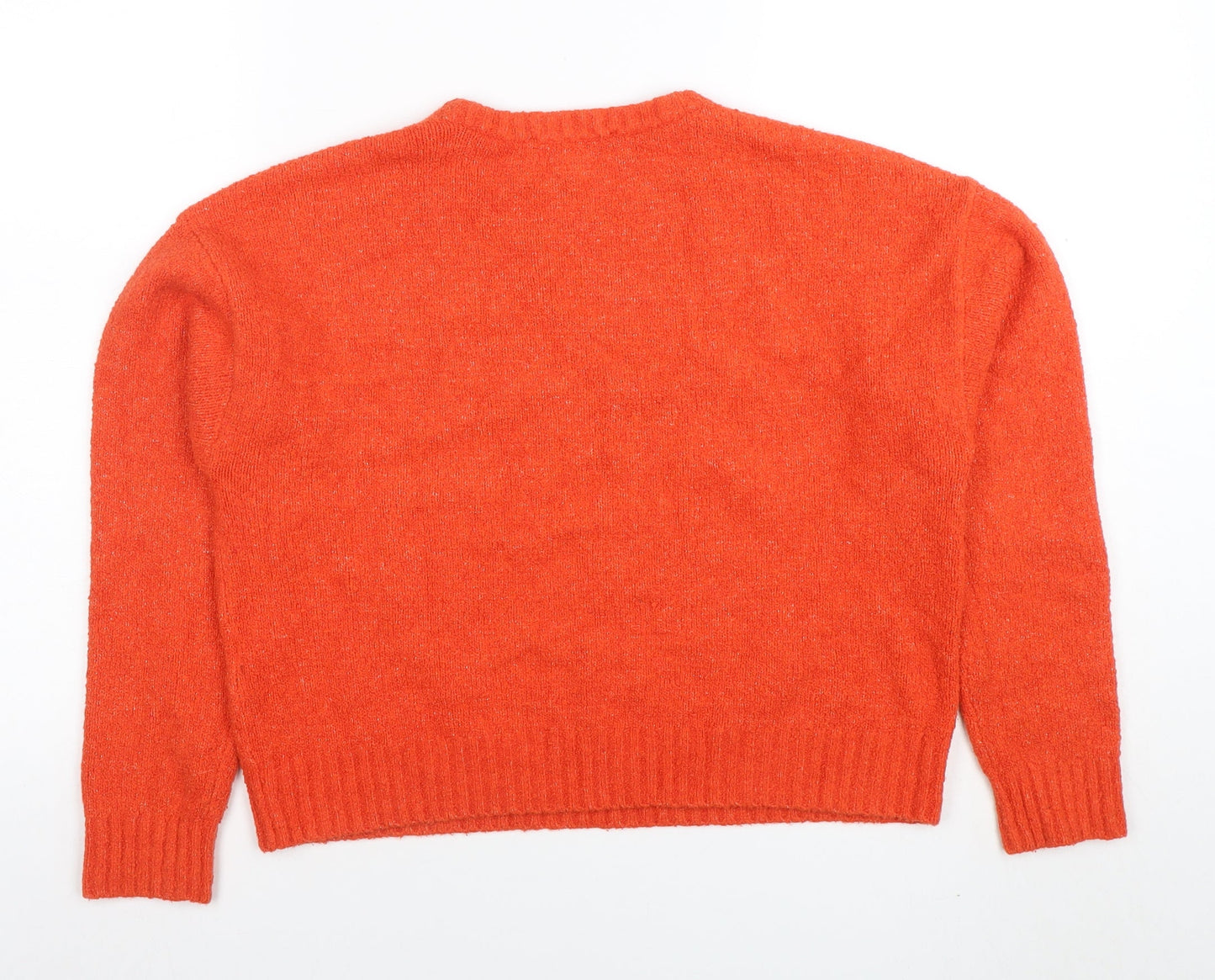DKNY Jeans Womens Orange Crew Neck Logo Knit Jumper Size M