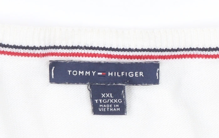 Tommy Hilfiger Womens White Cotton Cardigan 2XL Scoop Neck Knit