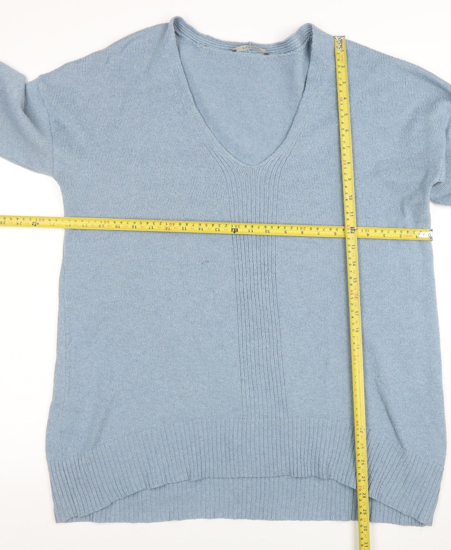 Oasis Women Blue Wool Cashmere V-Neck Pullover Jumper L
