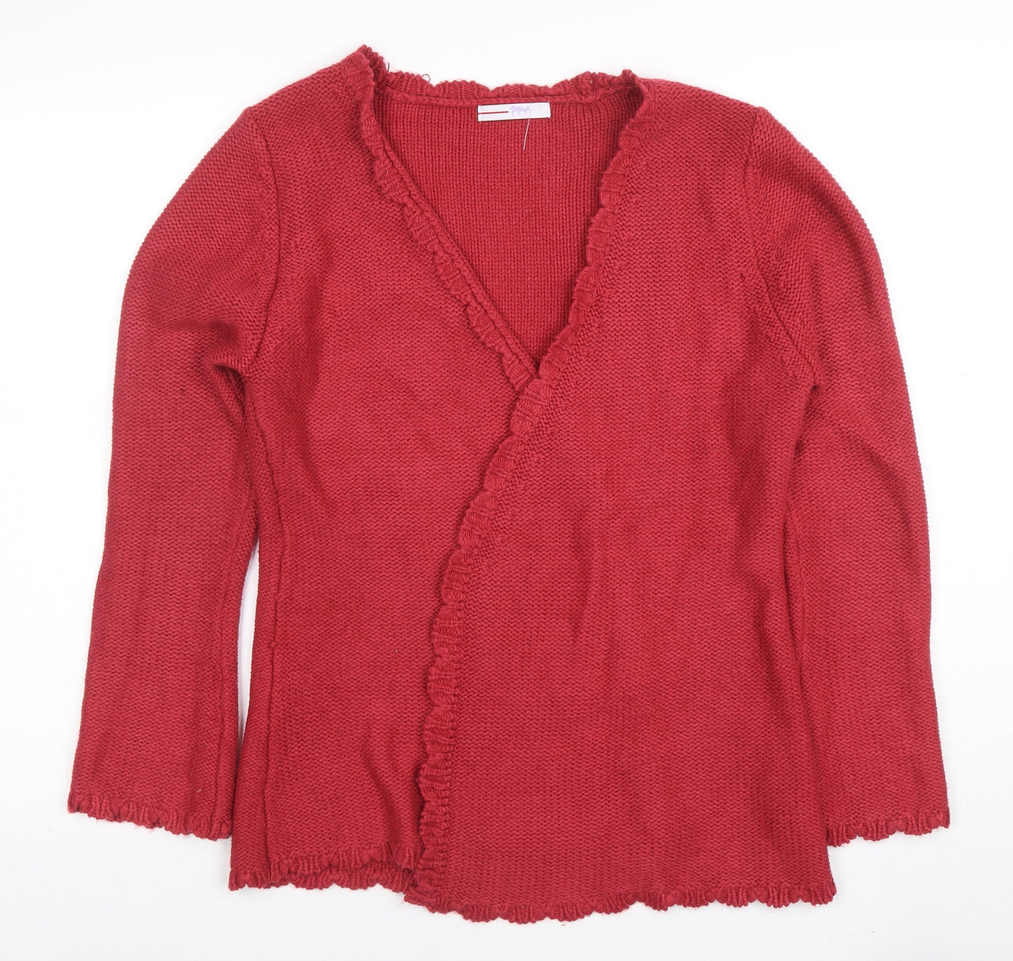 Papaya Women Red V-Neck Ruffle Cardigan Size 14 Acrylic Knit