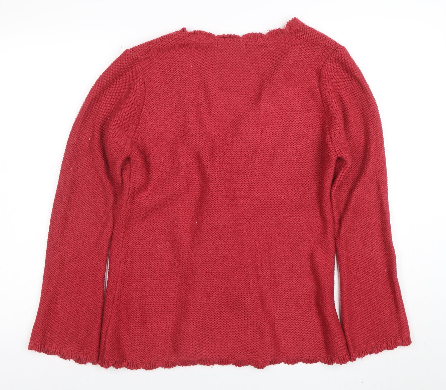 Papaya Women Red V-Neck Ruffle Cardigan Size 14 Acrylic Knit
