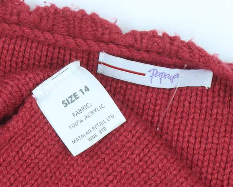 Papaya Women Red V-Neck Ruffle Cardigan Size 14 Acrylic Knit
