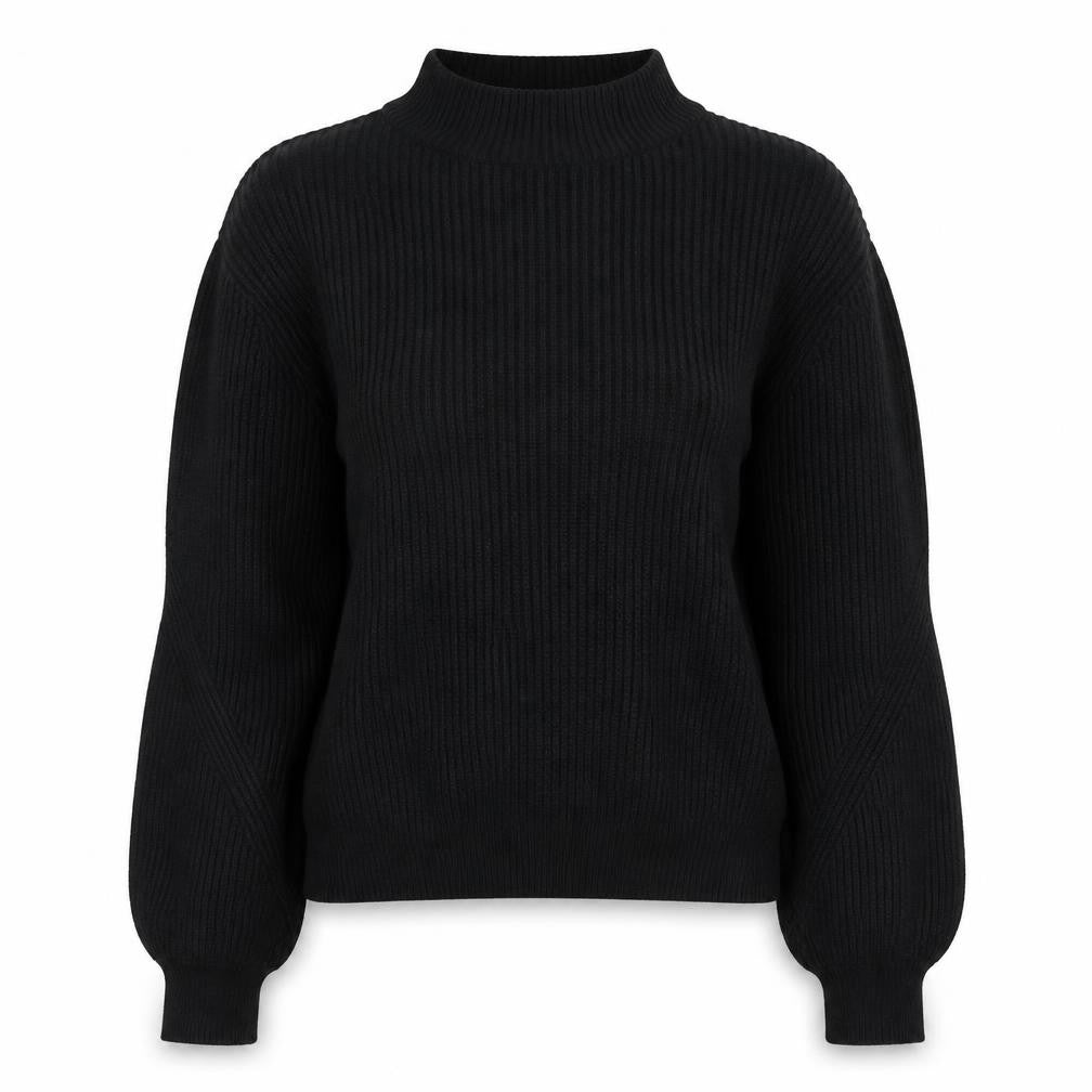 Zara Women's Black Mock Neck Ribbed Knit Jumper Size 12
