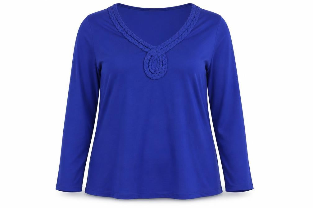 George Women’s Blue Plus Size 22 Long Sleeve V-Neck Stretch Jersey Top