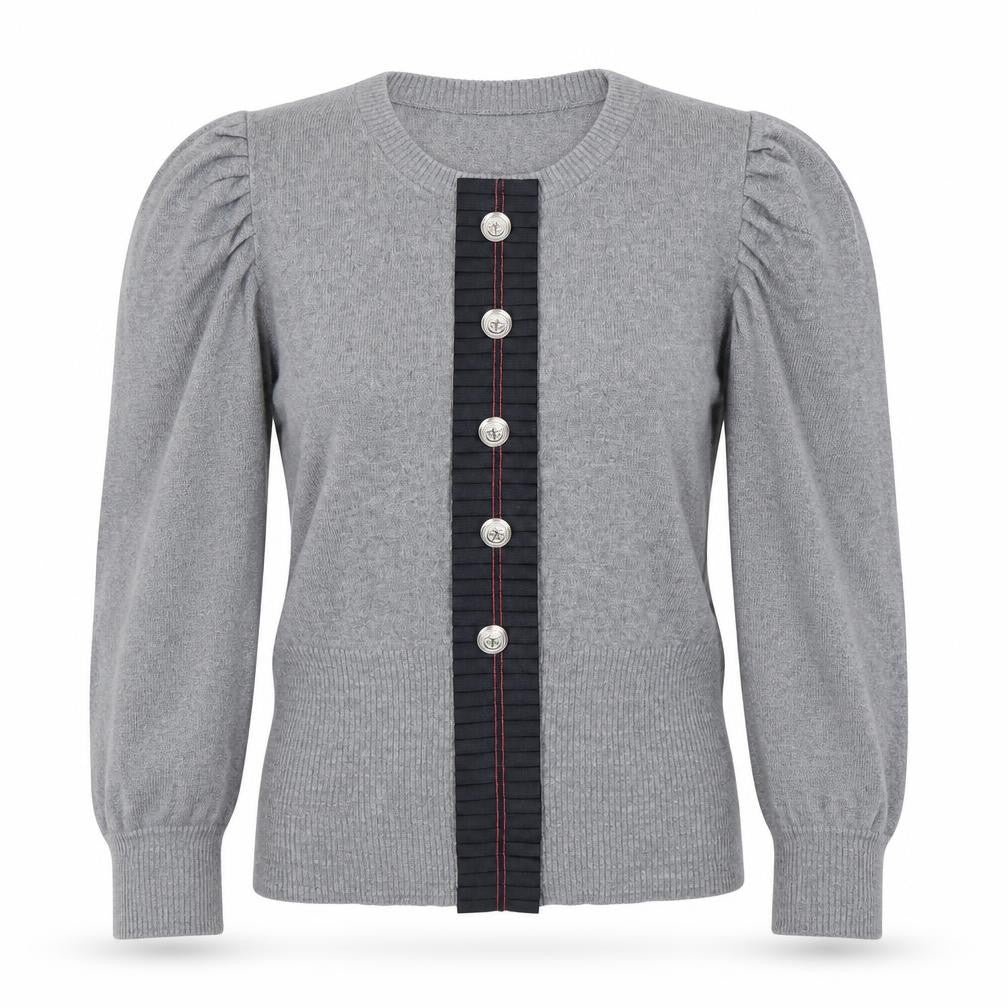 Next Women’s Grey Knit Puff Sleeve Button-Up Jumper Size 10