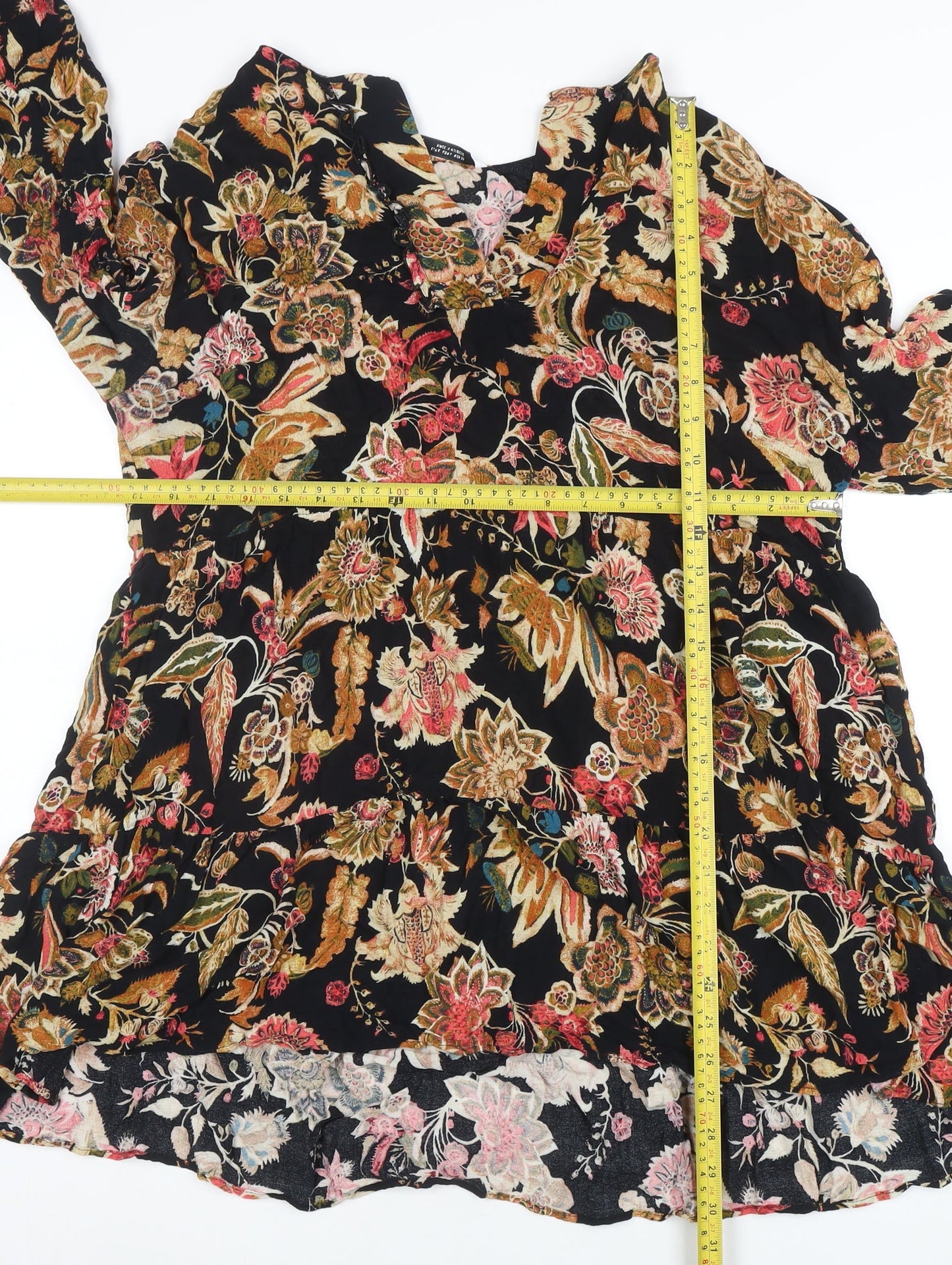 ZARA Women's Multicoloured Floral V-Neck Tunic Blouse Size L