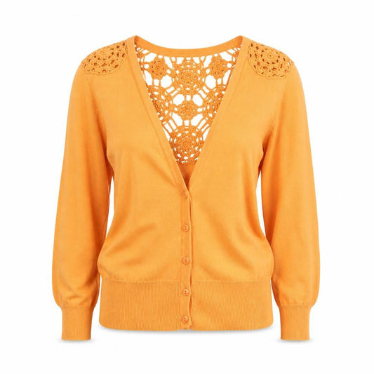 Peacocks Women Orange Crochet Cardigan Size 10 Cotton Knit