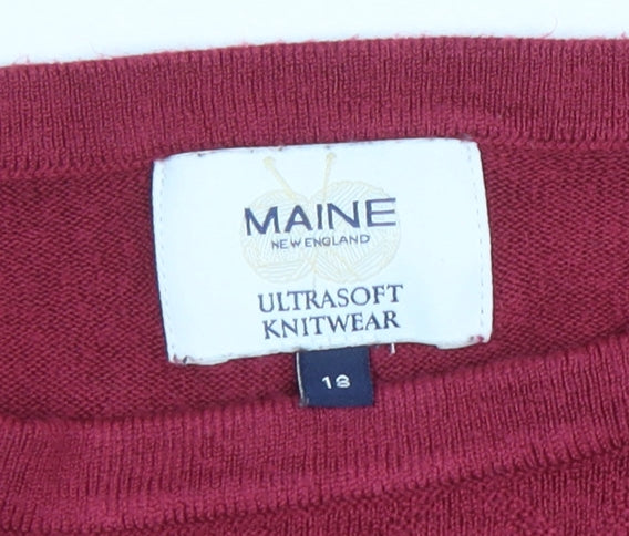 Maine New England Women’s Red Crew Neck Long Sleeve Pullover Jumper Size 18