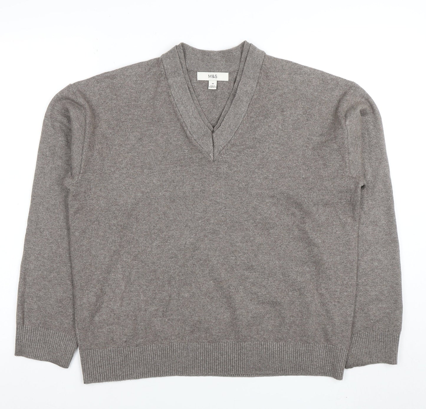 Marks and Spencer Women’s Beige V-Neck Knit Jumper Size M