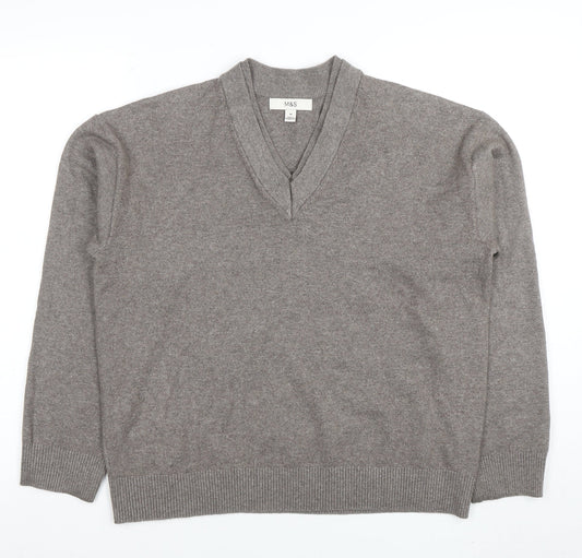 Marks and Spencer Women’s Beige V-Neck Knit Jumper Size M
