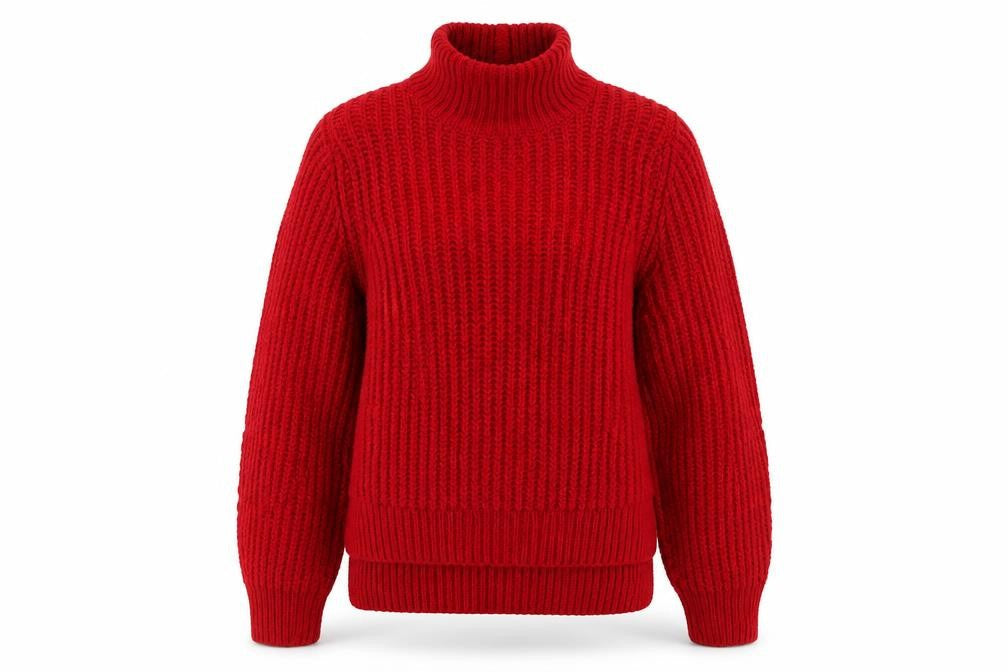 Marks & Spencer Women Red Chunky Roll Neck Wool Blend Jumper M