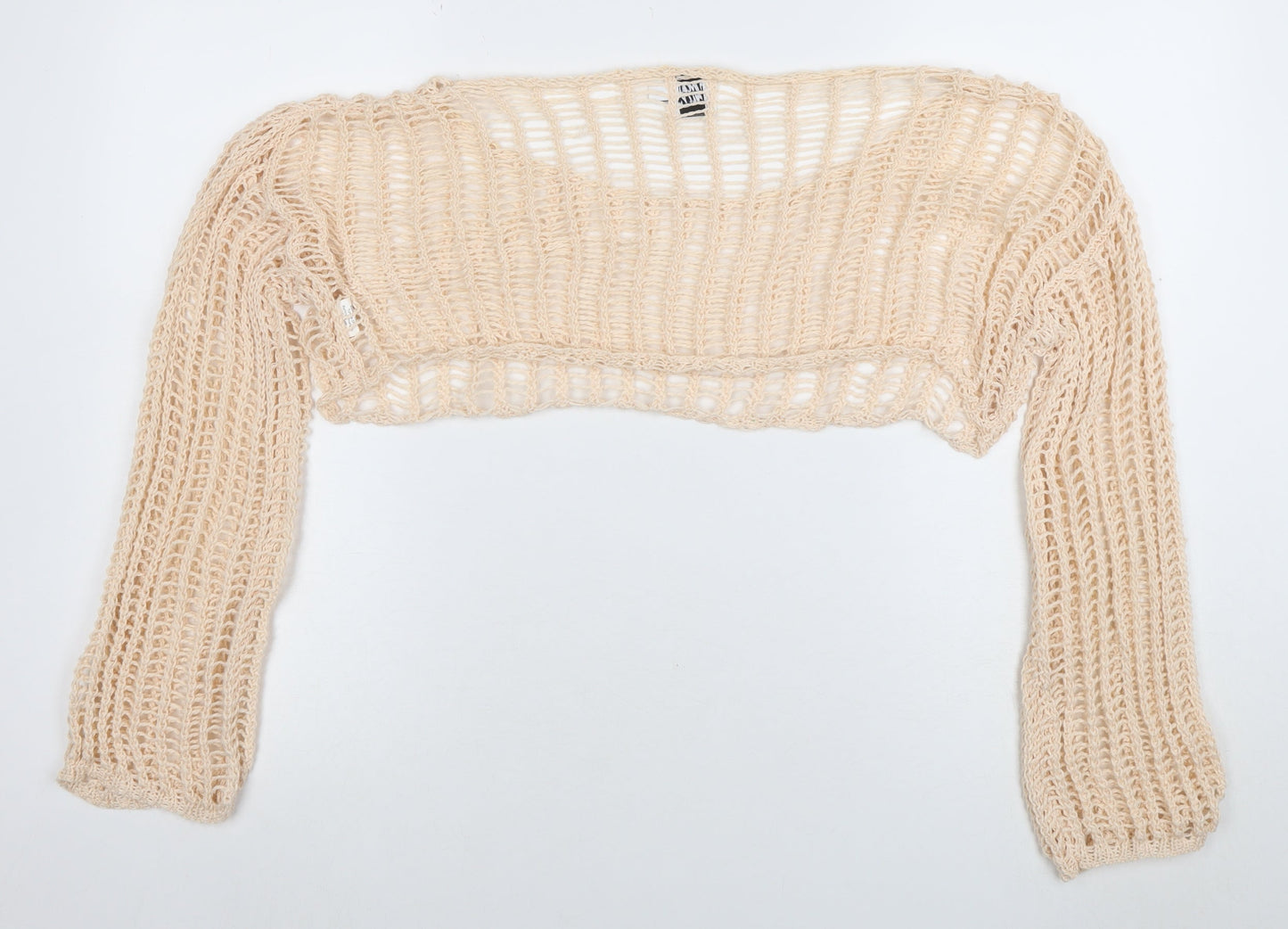 Princess Polly Women Beige Cropped Knit Long Sleeve Top S/M