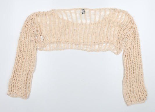 Princess Polly Women Beige Cropped Knit Long Sleeve Top S/M