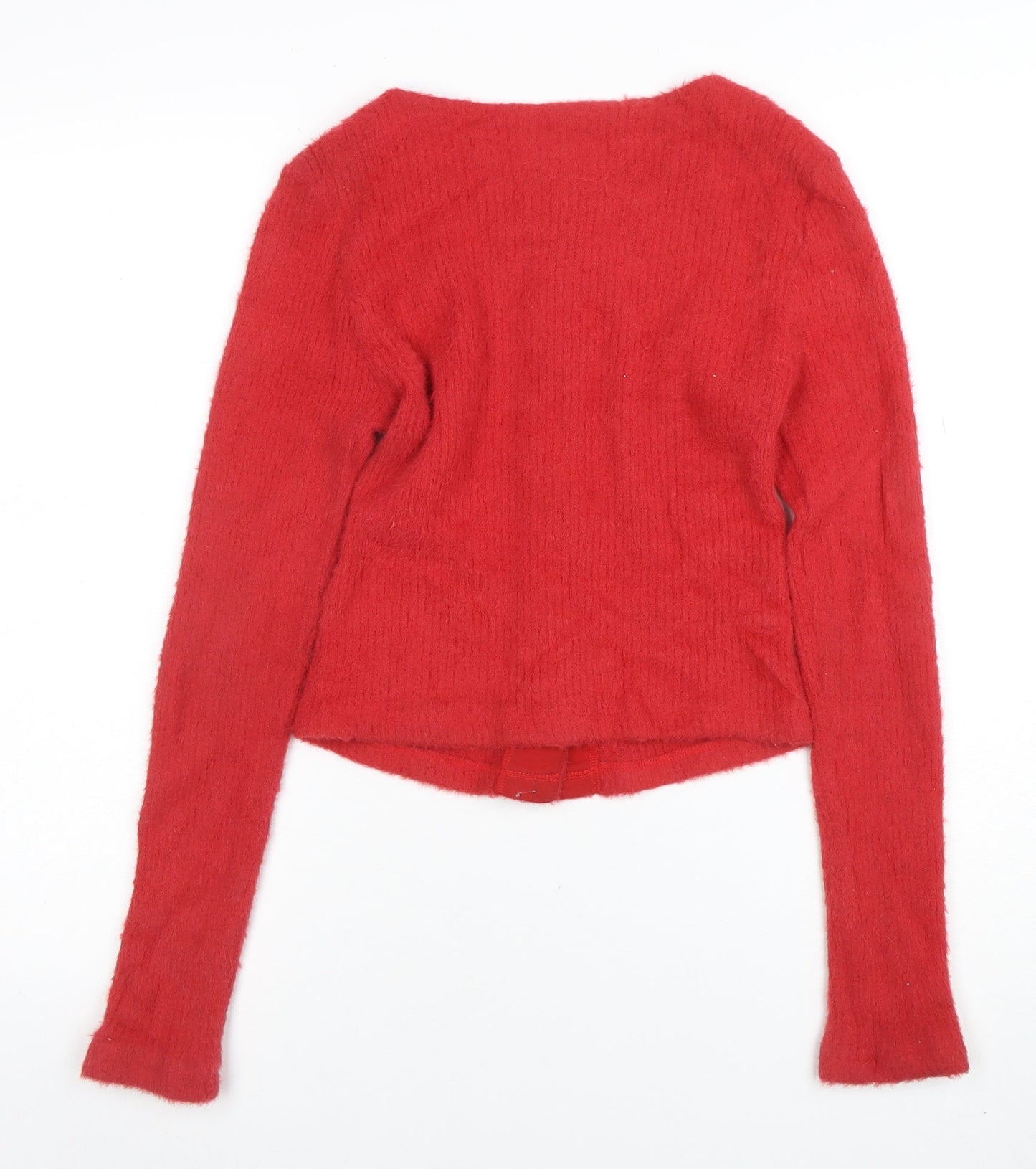 ASOS Women Red Knit Crew Neck Long Sleeve Cardigan S