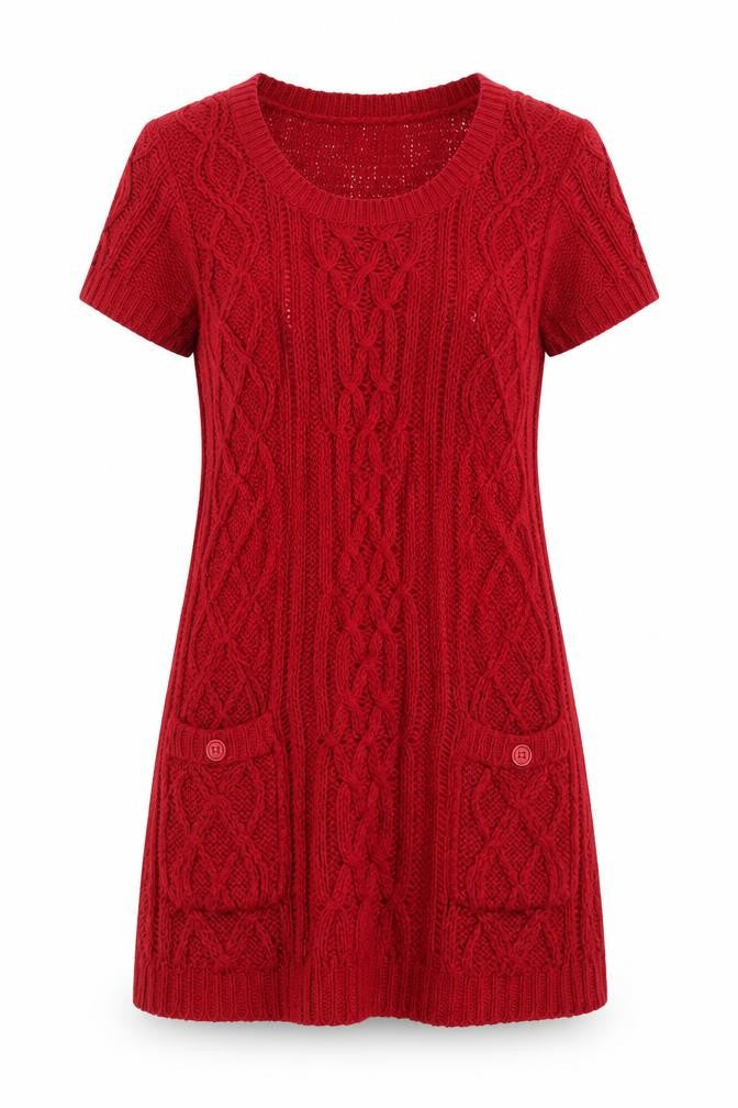 New Look Women Red Knit Jumper Dress Size 12 Short Sleeve