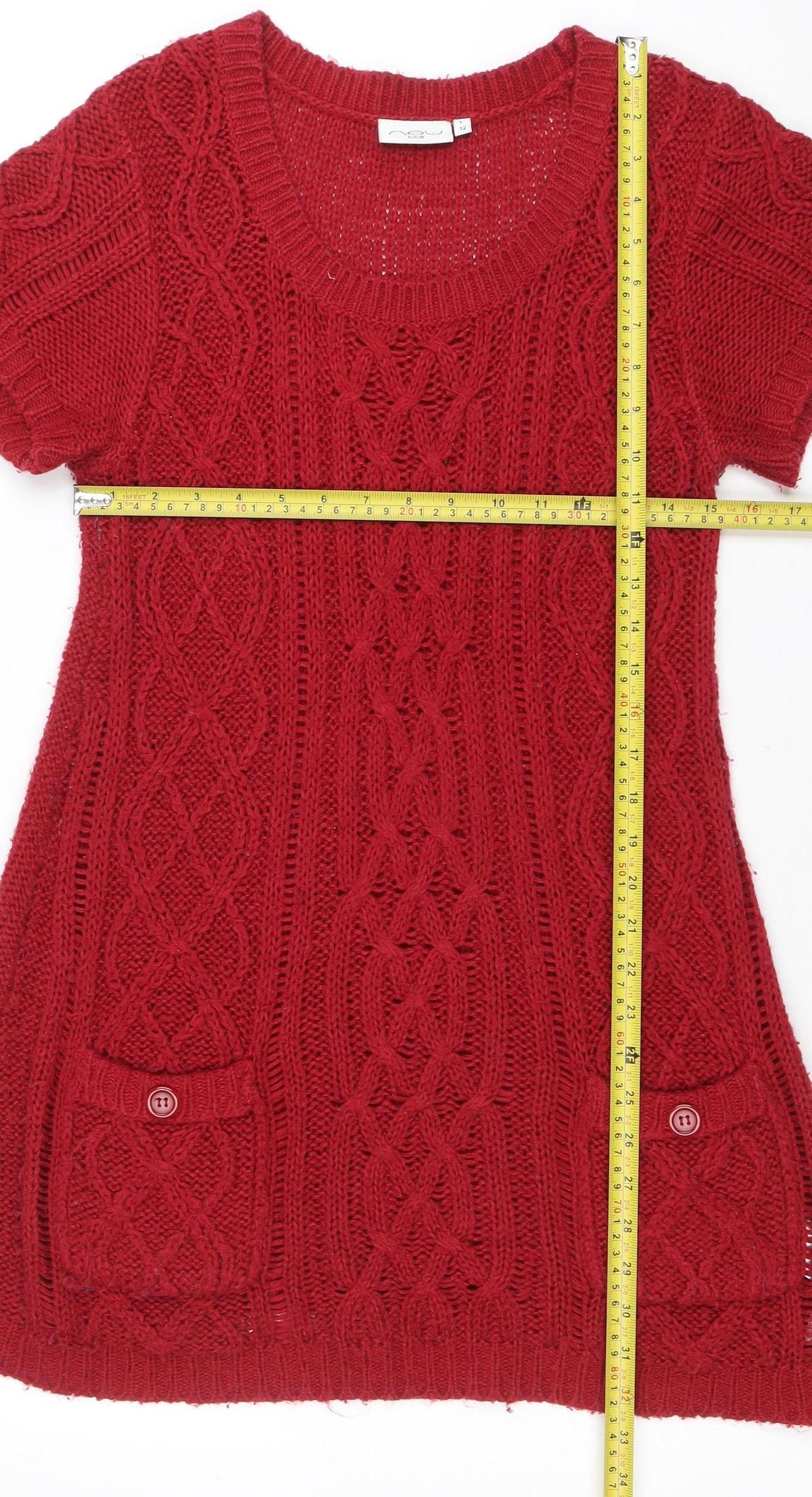 New Look Women Red Knit Jumper Dress Size 12 Short Sleeve