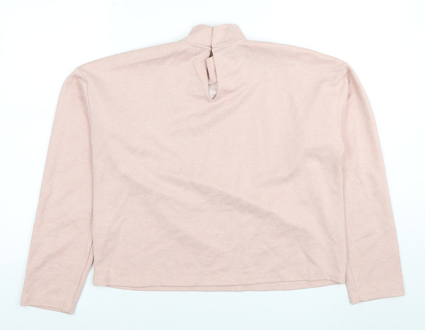 River Island Women Pink Herringbone High Neck Long Sleeve Blouse Size S
