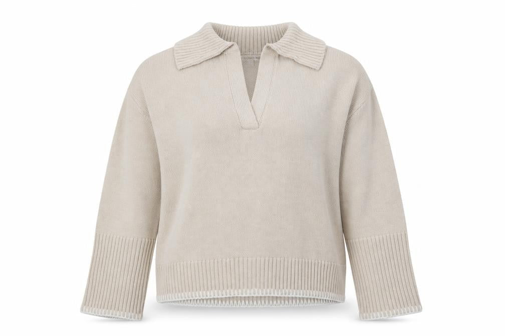 Forever New Women Beige Collared Knit Henley Jumper Size S