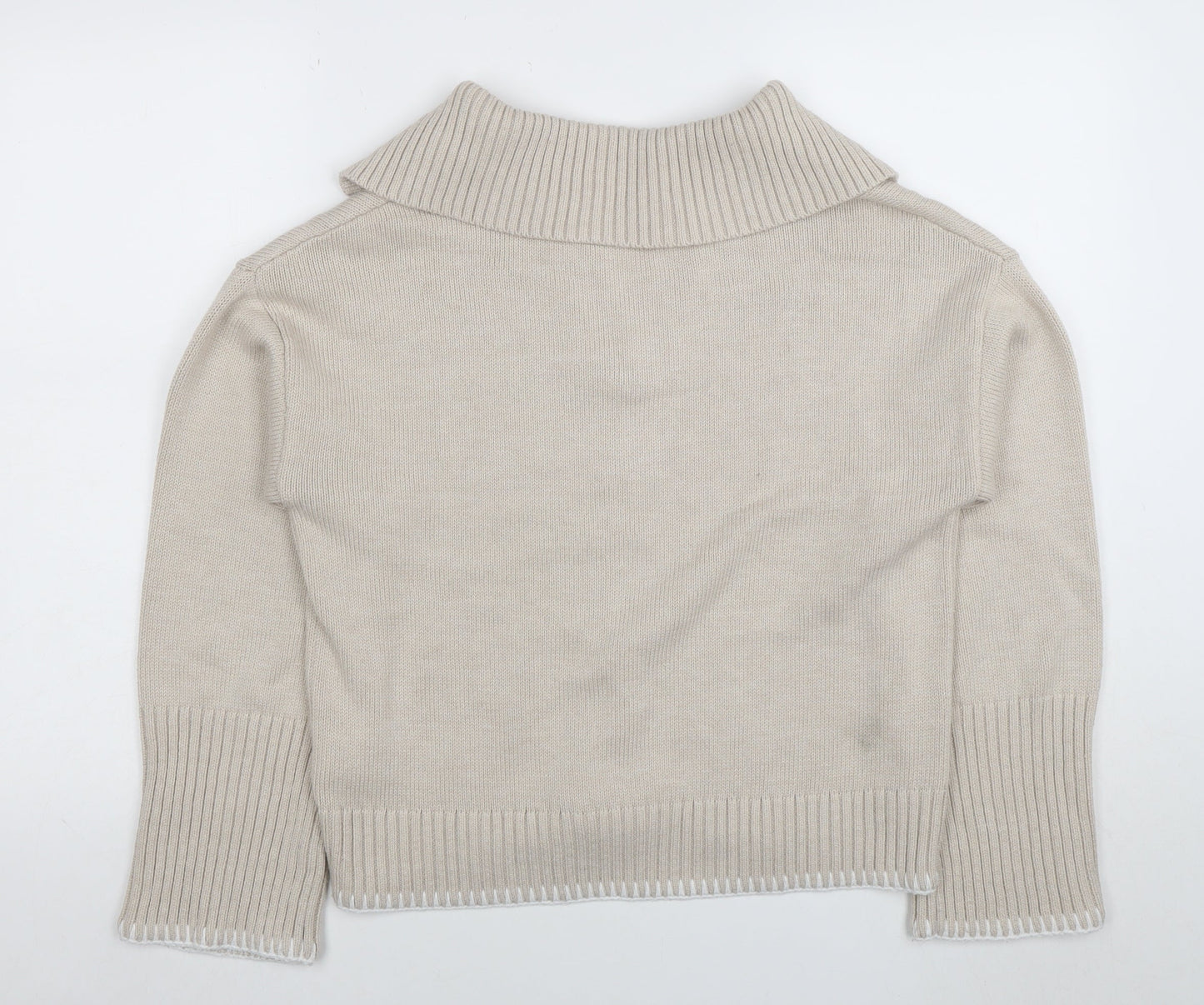 Forever New Women Beige Collared Knit Henley Jumper Size S