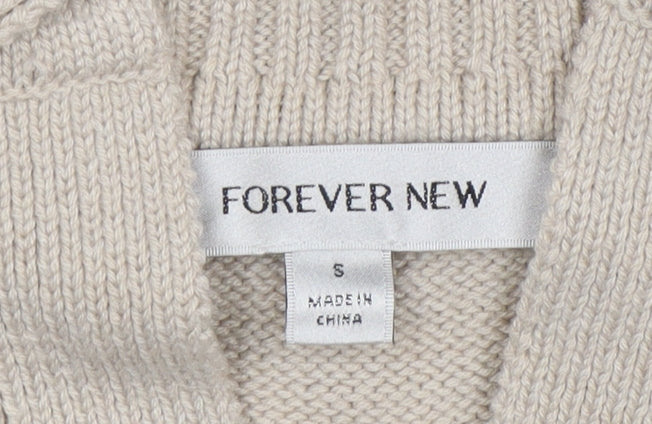 Forever New Women Beige Collared Knit Henley Jumper Size S