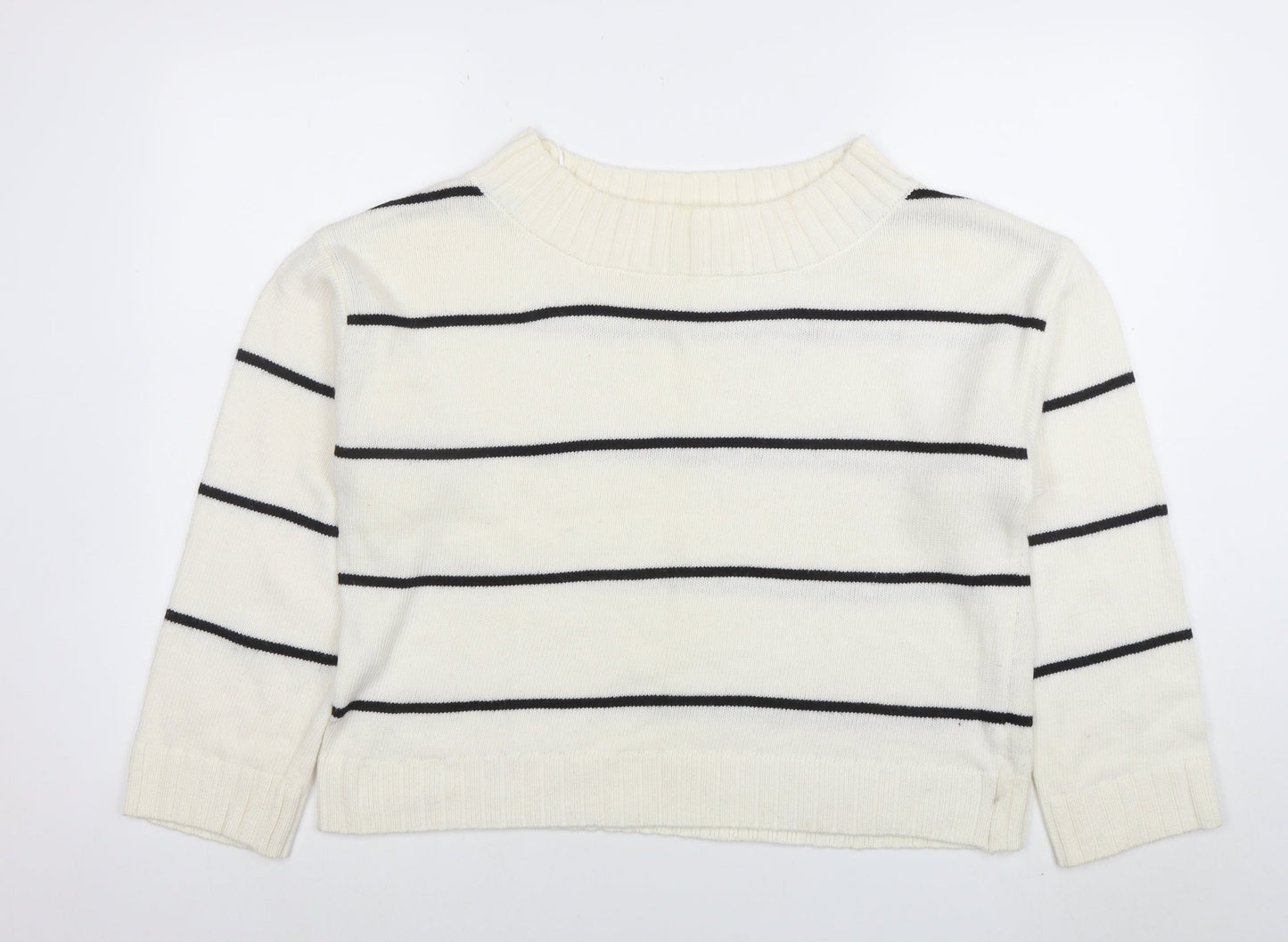 H&M Women’s White Striped Wool Blend Crew Neck Pullover Jumper Size M