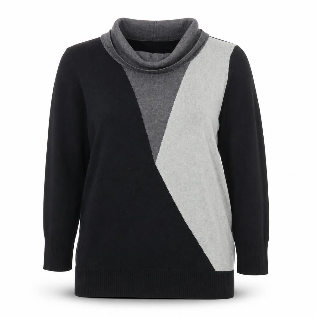 Alessa W Collection Womens Black Grey Cowl Neck Geometric Knit Jumper Size 16
