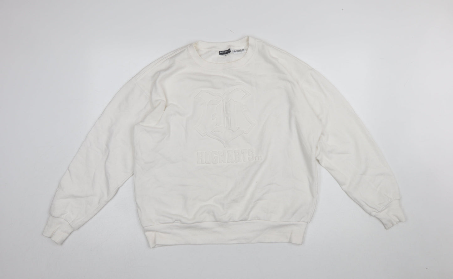 Beloved Woman White Hogwarts Sweatshirt Medium Cotton Blend