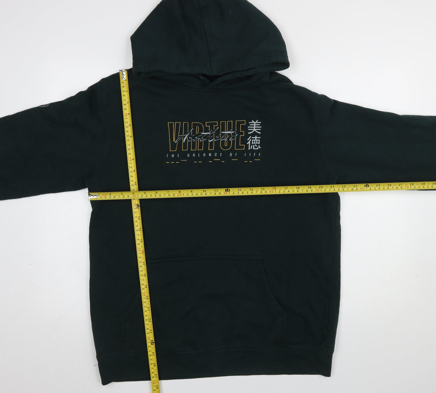 AS Colour Men's Black Pullover Hoodie L Graphic Print Japanese Style