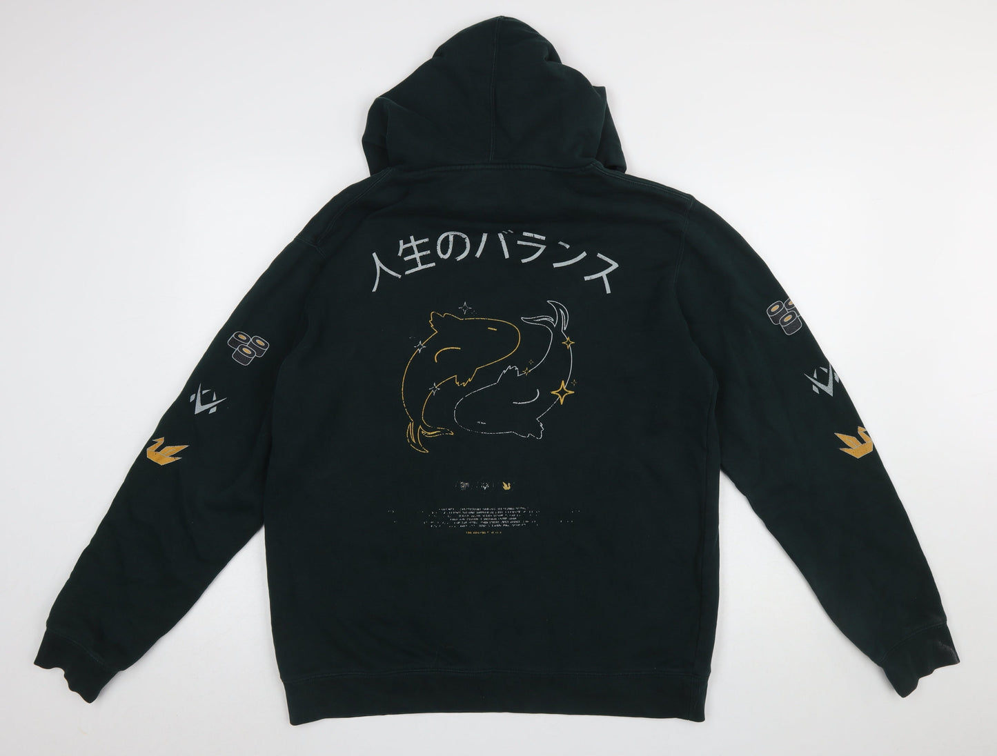 AS Colour Men's Black Pullover Hoodie L Graphic Print Japanese Style