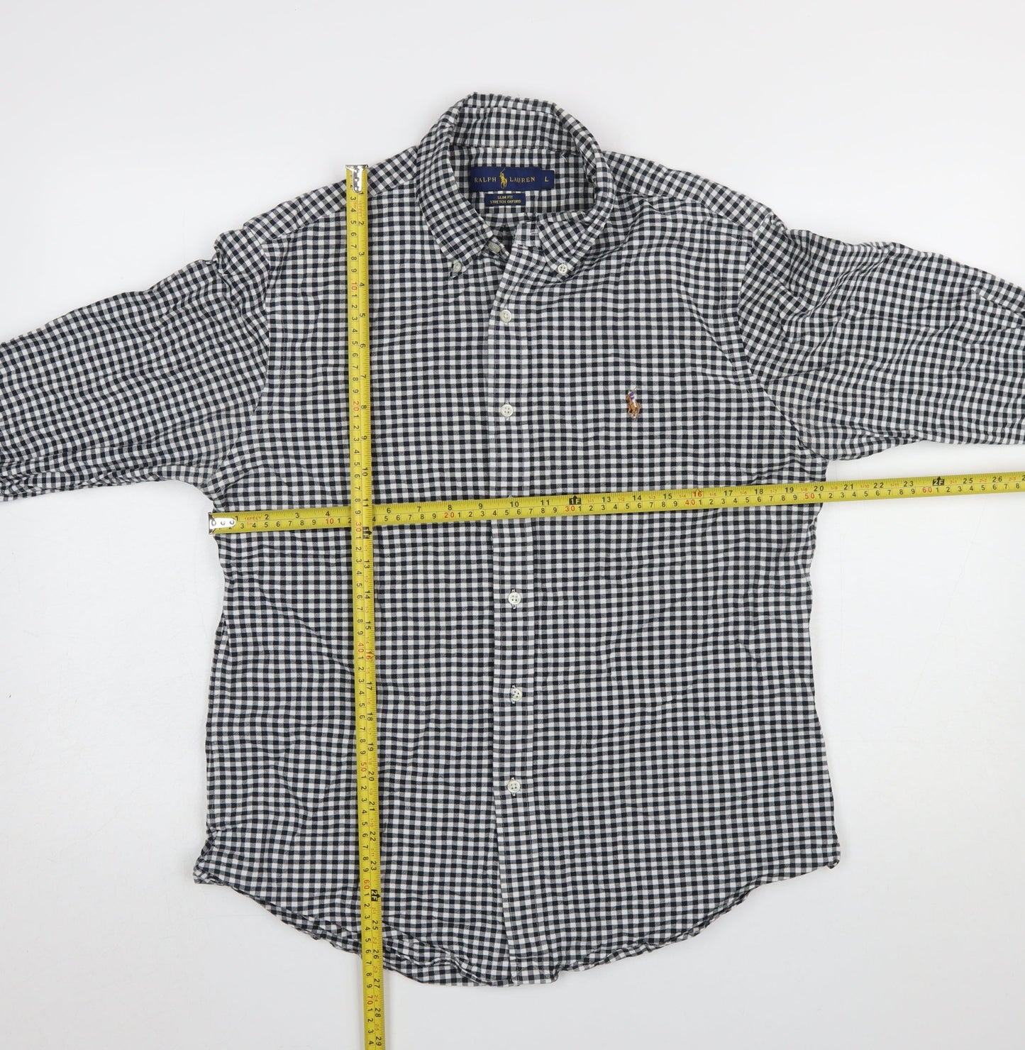 Ralph Lauren Men's Black White Slim Fit Check Long Sleeve Shirt L