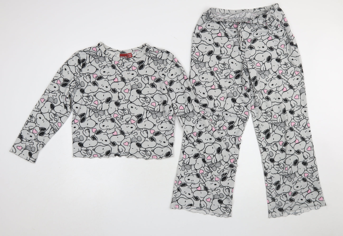 Primark Girls Peanuts Snoopy Grey Fleece Pyjama Set 10-11 Years