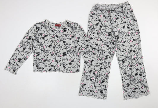 Primark Girls Peanuts Snoopy Grey Fleece Pyjama Set 10-11 Years