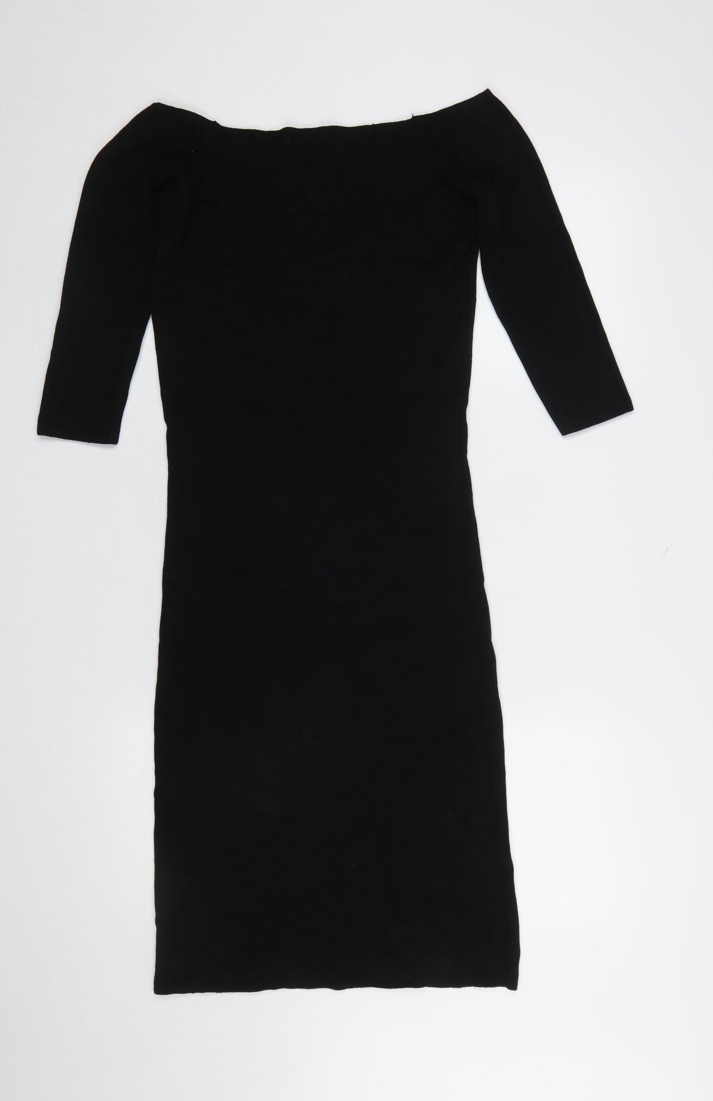 ZARA Women Black Size 14 Bodycon Knit Off Shoulder Dress