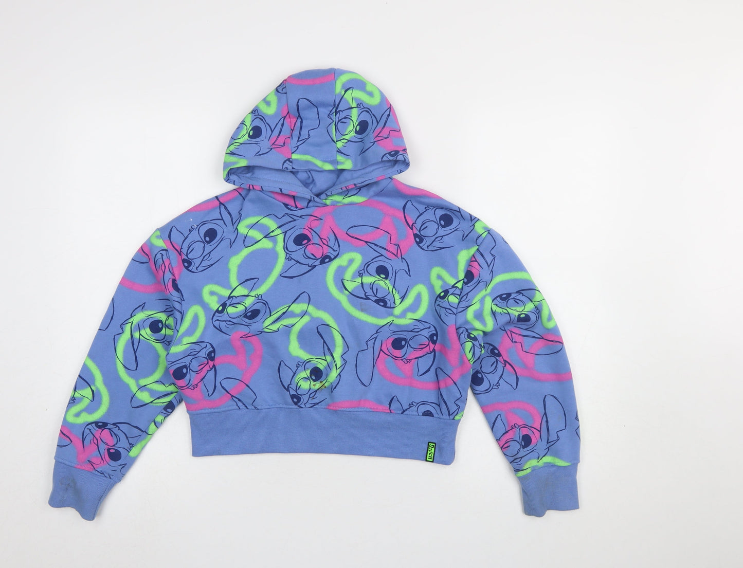 Primark Girls Blue Stitch Hoodie 9-10 Years Pullover Cotton Blend Graphic