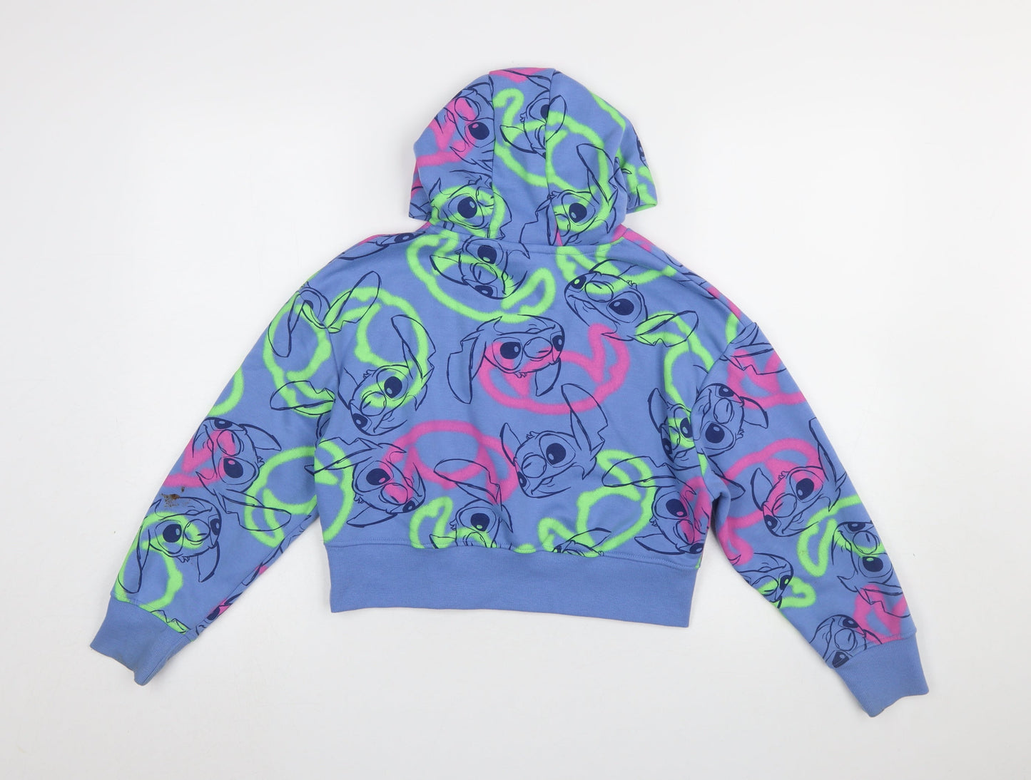 Primark Girls Blue Stitch Hoodie 9-10 Years Pullover Cotton Blend Graphic
