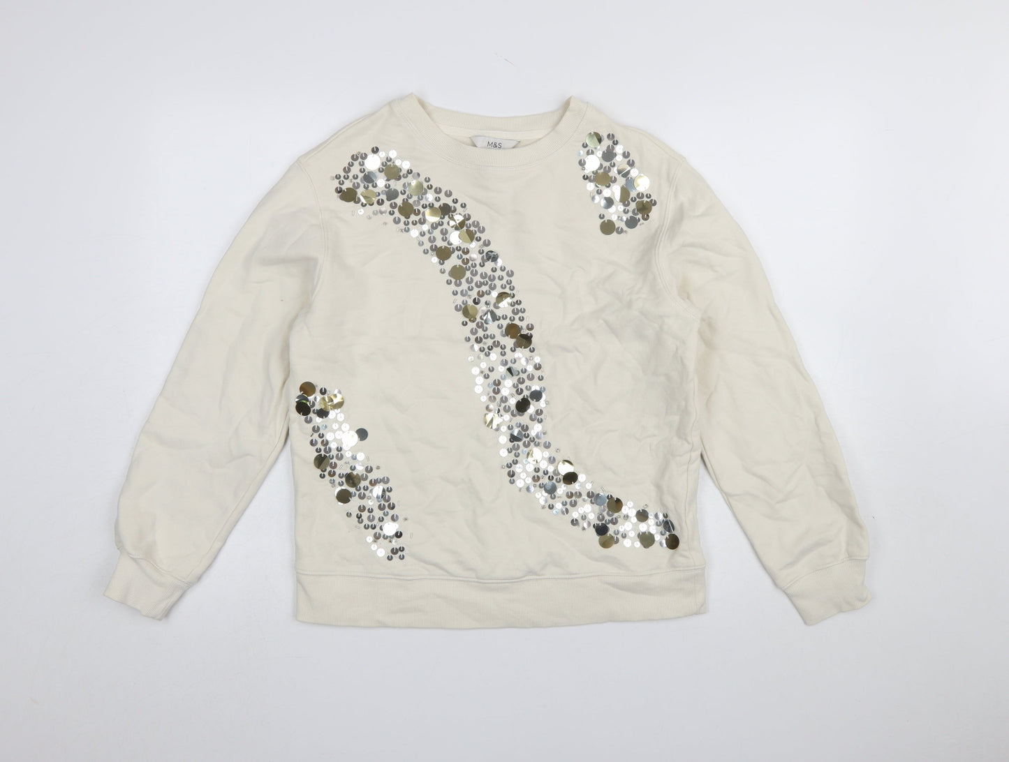 Marks and Spencer Women Ivory Sequin Pullover Sweatshirt Size S