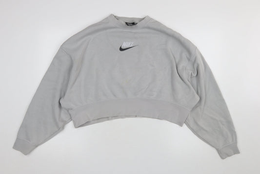 Nike Women Grey XS Loose Fit Crew Neck Sweatshirt Pullover