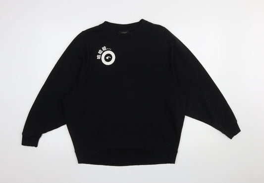 Monki Women's Black Cotton Pullover Sweatshirt Size S Relaxed Fit