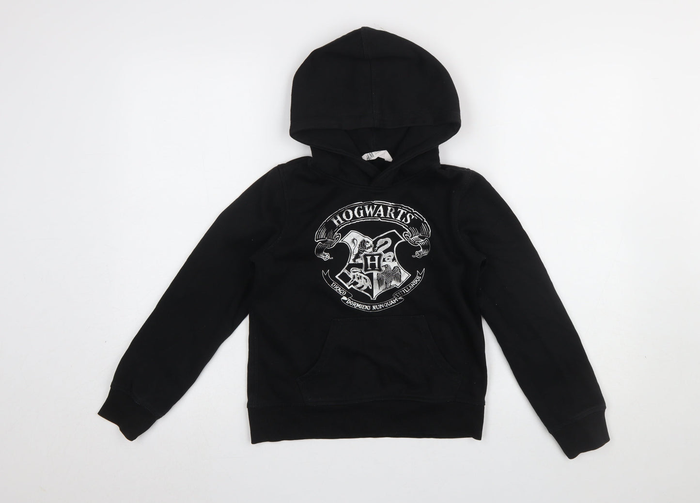 H&M Girls Black Hogwarts Hoodie 9-10 Years Pullover Cotton Blend