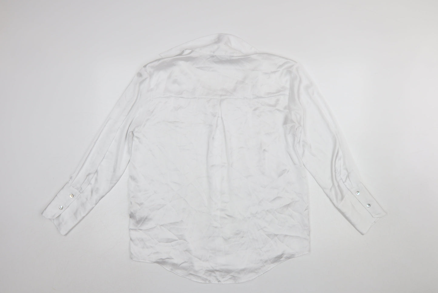 Zara Women White Long Sleeve Button-Up Blouse Size S Classic Style