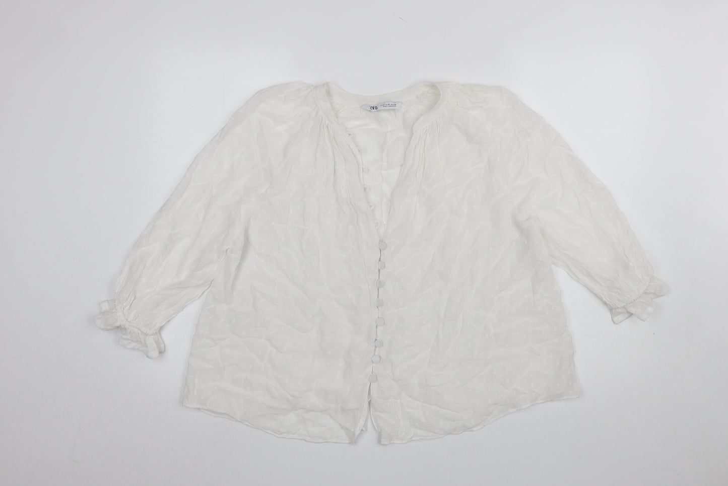 Zara Women White Polyester Chiffon Button Tunic Blouse Size 12