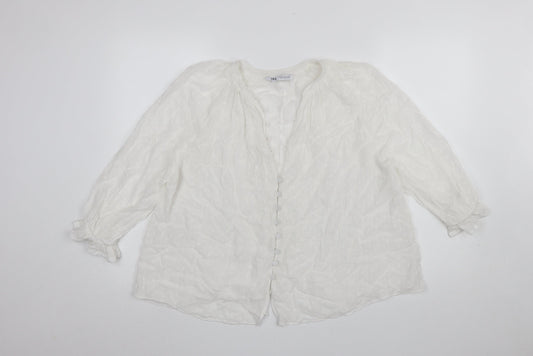Zara Women White Polyester Chiffon Button Tunic Blouse Size 12