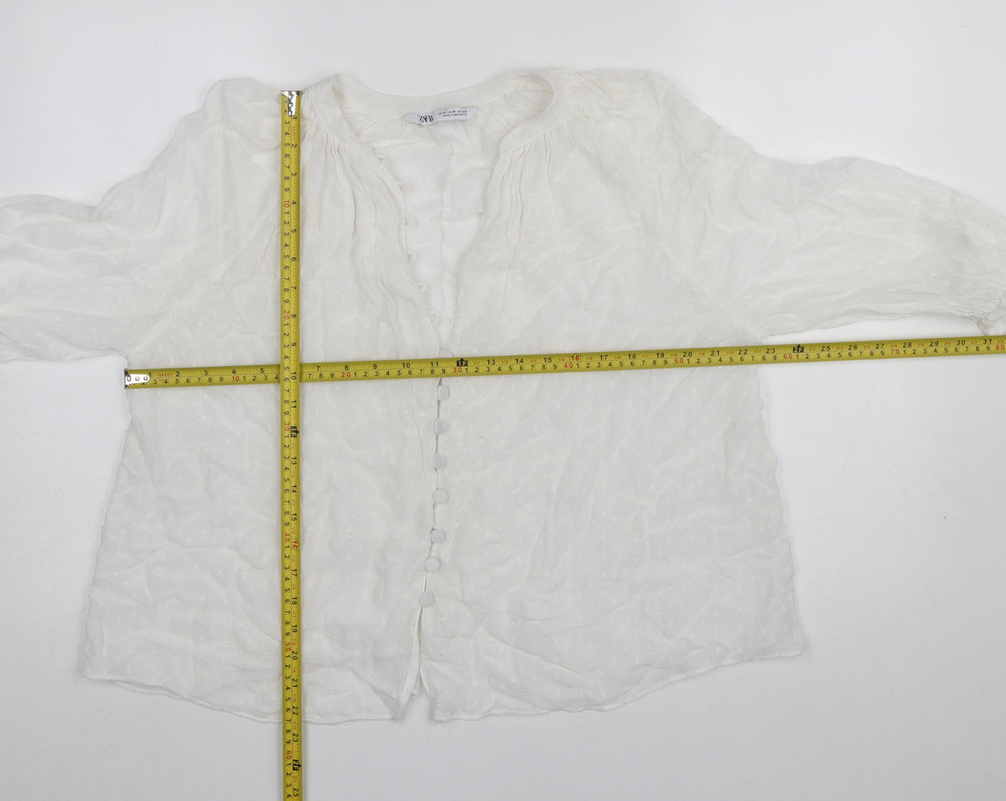 Zara Women White Polyester Chiffon Button Tunic Blouse Size 12