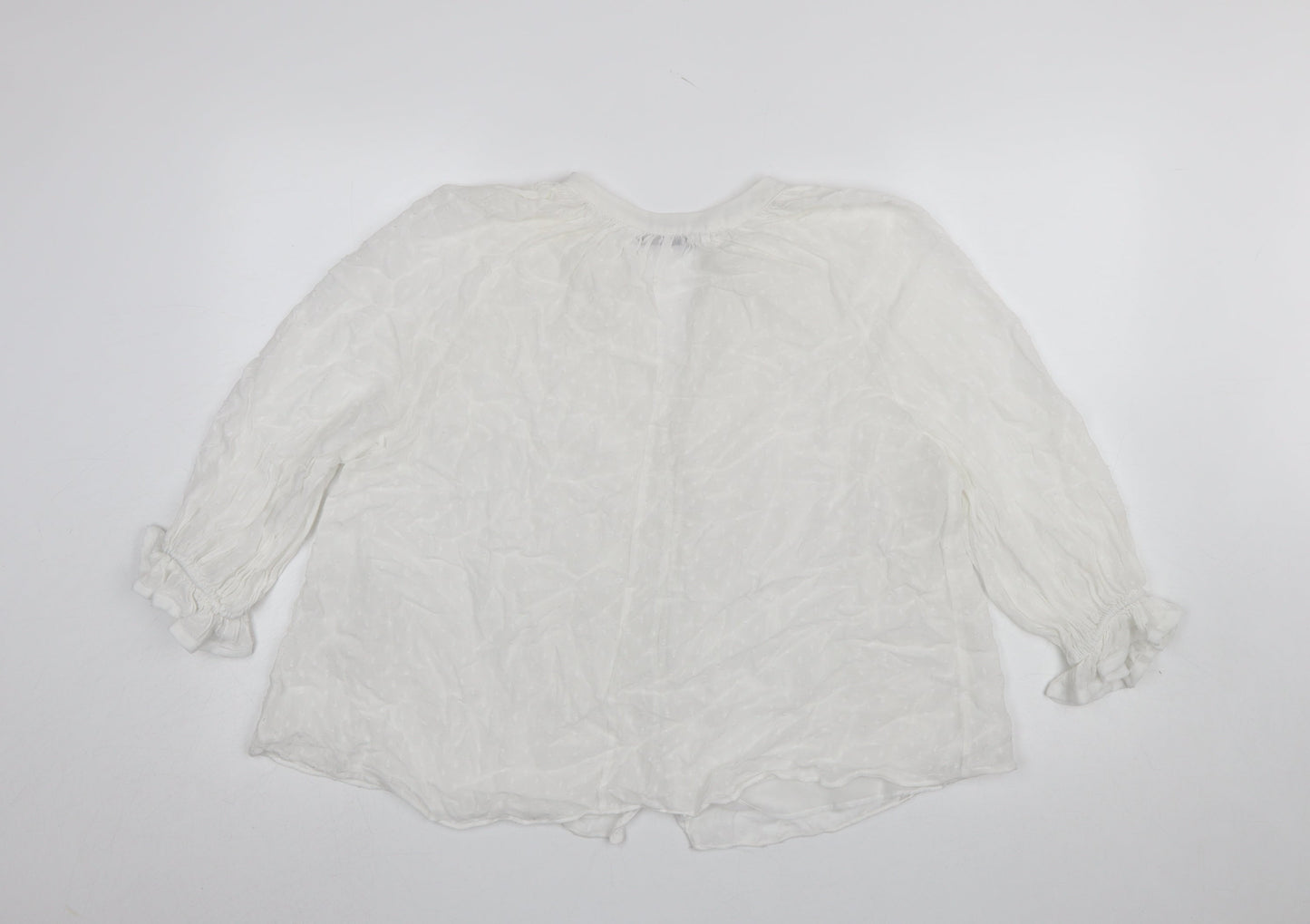 Zara Women White Polyester Chiffon Button Tunic Blouse Size 12