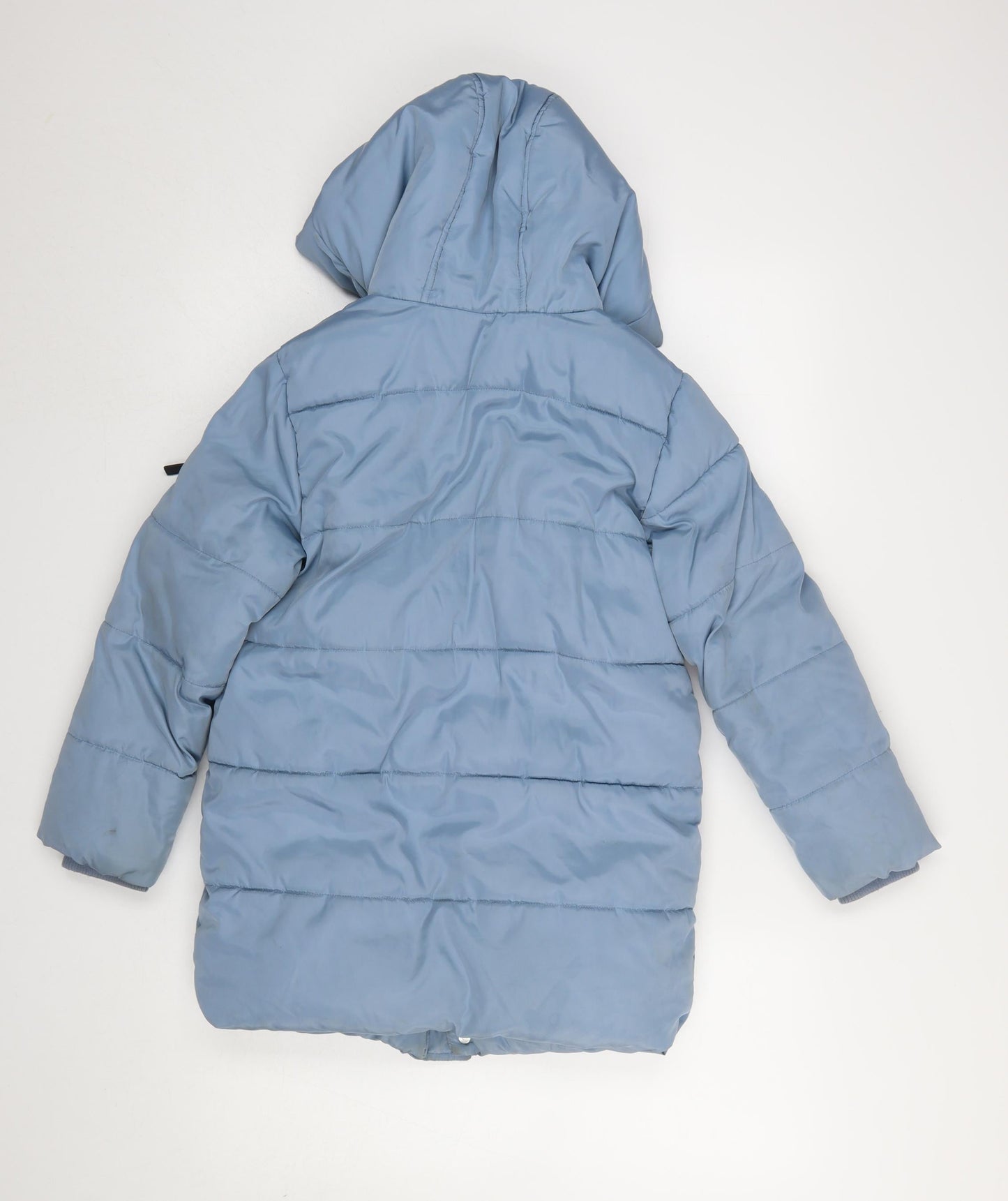 Marks and Spencer Girls Blue Hooded Puffer Coat 7-8 Years Winter Jacket